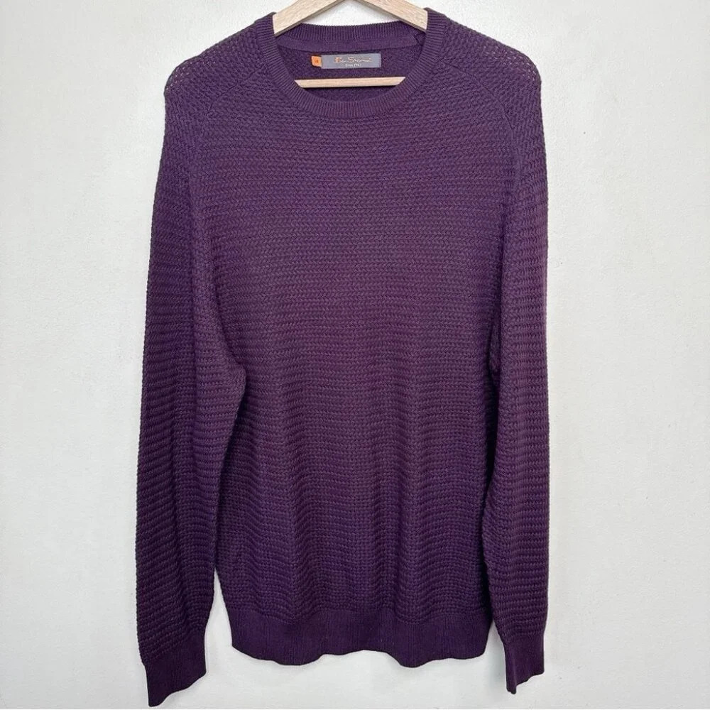 Ben  Sherman Mens Large Crew Neck Textured Cotton Purple Pullover